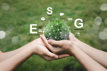 Hands Holding Green Sphere Representing ESG Principles in Nature