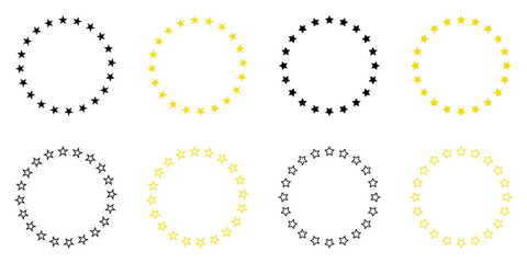European Union Circle Star Icon Set – EU Flag Symbol and Wreath Design Vector Collection