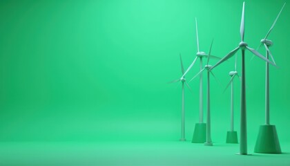 Collection of Wind Turbines on a Green Background Highlighting Renewable Energy Generation