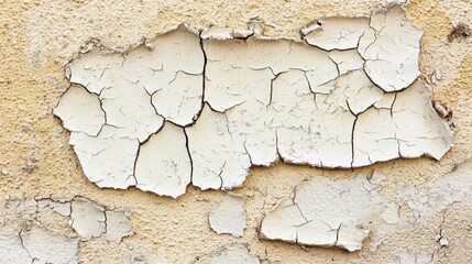 Fototapeta premium Weathered wall surface with peeling paint and cracks revealing underlying texture over time in rustic setting