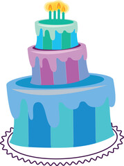Colorful Layered Birthday Cake with Blue and Pink Icing