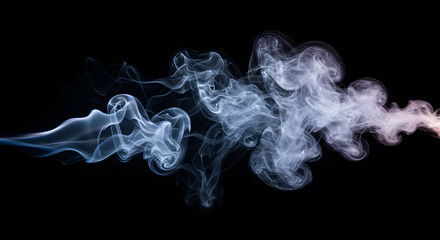 Abstract Smoke Texture Blue, Purple, and White Smoke Isolated on Black Background