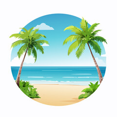 Vector Tropical sandy ocean beach with palm trees, vintage background