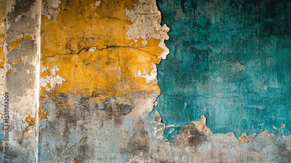 Aufkleber vibrant textures of an aged wall showcasing peeling paint and unique color patterns in a rustic sett