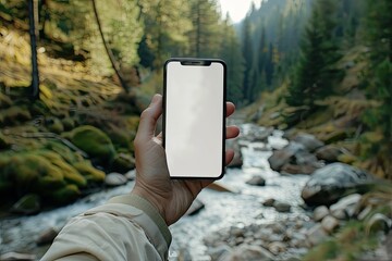 A Lifelike Smartphone Mockup Held by a Person in a Natural Environment, Generated by Ai