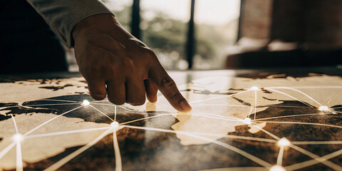 Innovation, with a Hand Touching a Global Network Connection, Representing Technological Progress and Digital Connectivity
