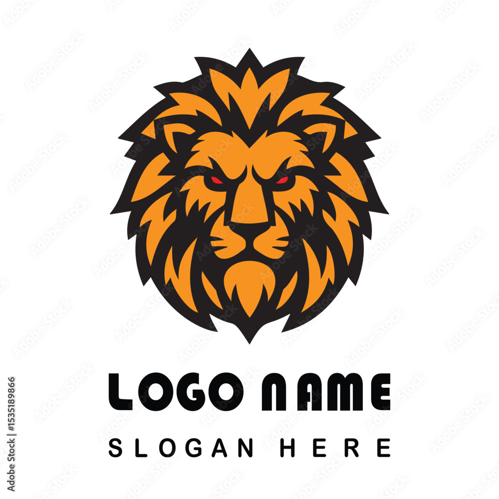 Poster bold and fierce lion logo design with customizable text for branding and identity