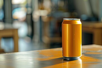 High Definition Image of a Can of Beer Sits on a Table