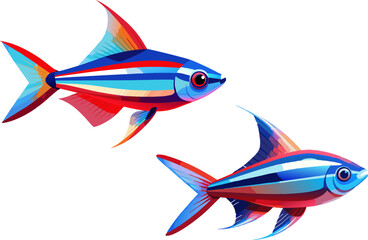 A delicate neon tetra with vibrant blue and red streaks on white background. Bright and detailed Neo Tetra fish vector