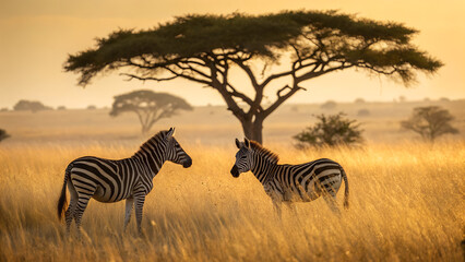 A group of zebras standing in a field
