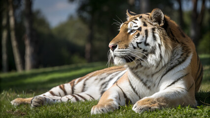 Naklejka premium A tiger lying in the grass 