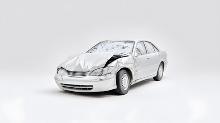Damaged Car After an Accident on White