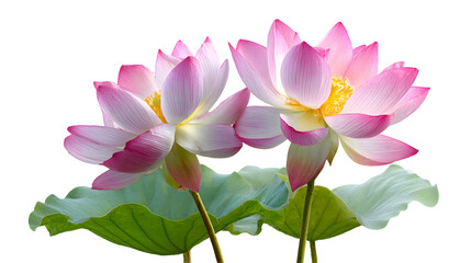 Obraz premium Pink and White Lotus Flowers in Full Bloom with Leaves