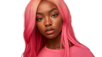 Fototapeta premium Portrait of Gen Z influencer with bold fashion and colored hair, confident gaze, studio shot, cropped to torso, no hands, PNG 