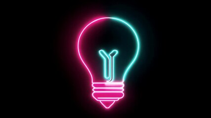 Cyan and magenta neon lightbulb icon illuminates dark void signifying innovation bright ideas crisp K animation tech pitches energy ads creativity workshops - Powered by Adobe