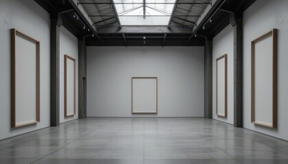 Fototapeta premium Soaring Absence Tall Art Space featuring High Ceilings, Skylights, and Empty Vertical Frames