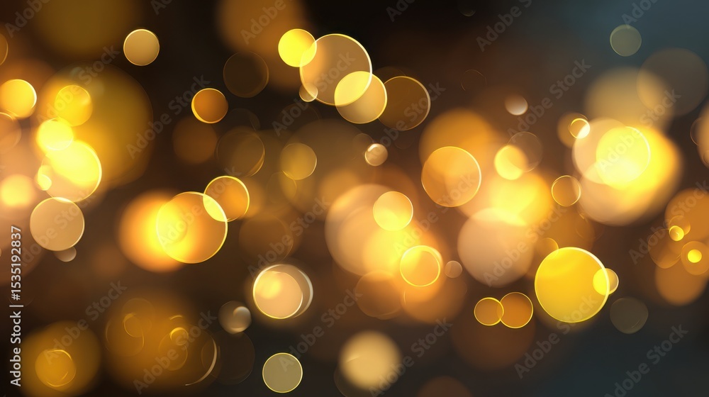 Poster abstract glowing bokeh background with warm golden circles on dark blurred backdrop, elegant and fes