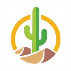 Cactus Desert Logo &ndash; Nature Symbol of Drought, Sand Dunes, and Southwest Style