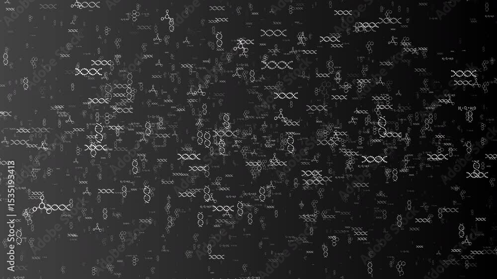 Poster animated dna strands and chemical formulas floating on a dark background video