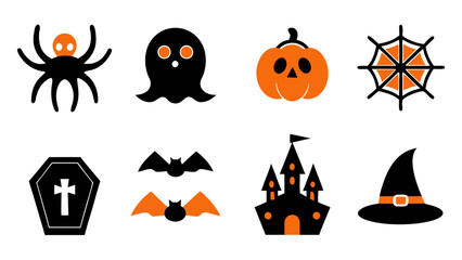 set of halloween icon vector on tranparent background