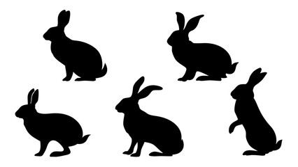 set of rabbits silhouette vector on tranparent background