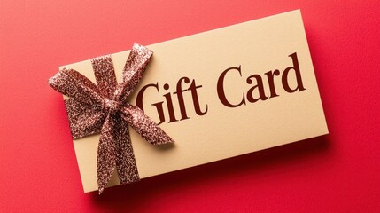 Gift card with ribbon placed on red background for present giving during special occasions and celebrations