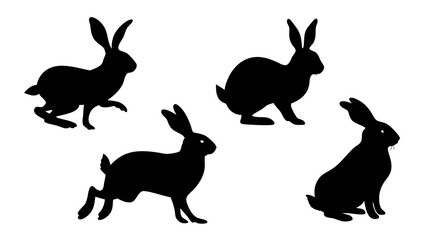 set of rabbits silhouette vector on tranparent background