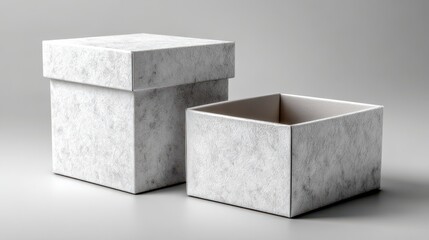 Two white textured cardboard gift boxes