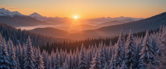  Tranquil Winter Scene A Gentle Sunset Unfolds Over a Snow Blanketed Forest (4K Loop)