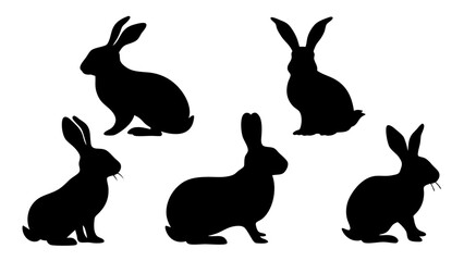 set of rabbits silhouette vector on tranparent background