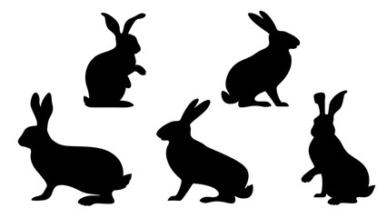 set of rabbits silhouette vector on tranparent background