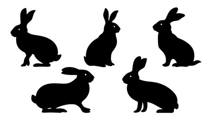 set of rabbits silhouette vector on tranparent background