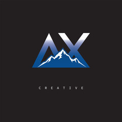 AX Creative Mountain Logo – Bold Gradient Letter mark Branding Design for Business & Outdoor Brands