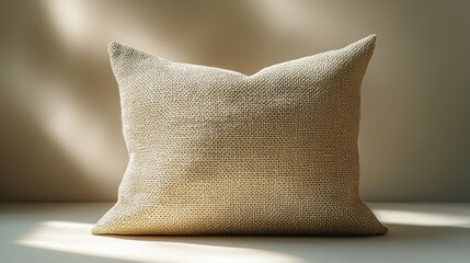 Beige textured throw pillow in soft light