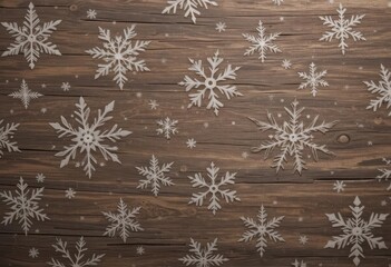  Winter Carvings A Rustic Wooden Background Adorned with Delicate Snowflake Patterns and Weathered Texture