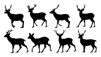 set of deer silhouette design vector art illustration
