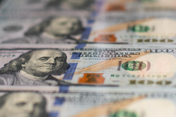 Dollars Closeup Concept. American Dollars Cash Money. One Hundred Dollar Banknotes.