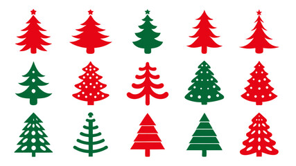 Obraz premium set of red and green christmas tree vector.