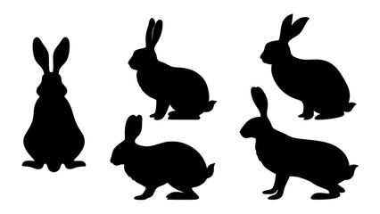 set of rabbits silhouette vector on tranparent background