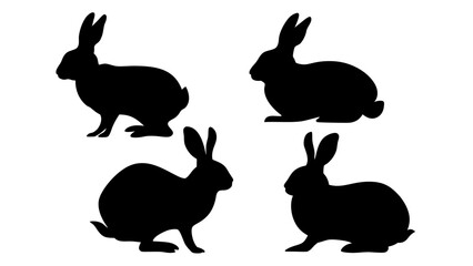 set of rabbits silhouette vector on tranparent background