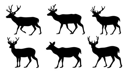 set of deer silhouette design vector art illustration