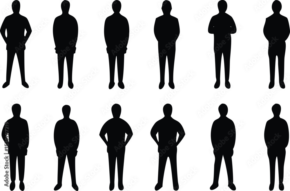 Poster silhouette illustrations of men in various poses suitable for design and conceptual usage