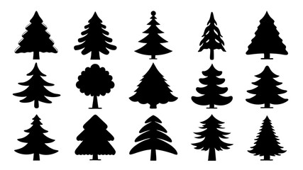 set of xmas tree silhouette vector on tranparent background