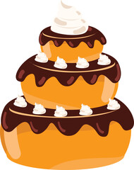 Layered Cake: A delightful layered cake, showcasing artistic craftsmanship. Its layers of baked goodness are adorned with rich chocolate ganache and delicate dollops of whipped cream