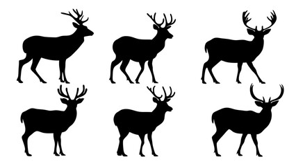 set of deer silhouette design vector art illustration