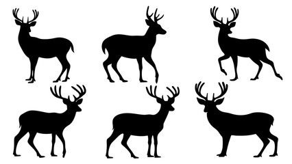 set of deer silhouette design vector art illustration