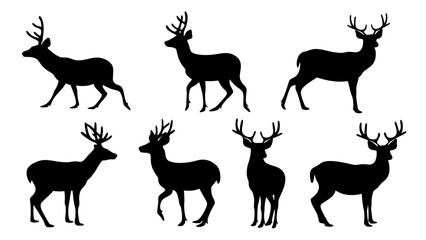 set of deer silhouette design vector art illustration