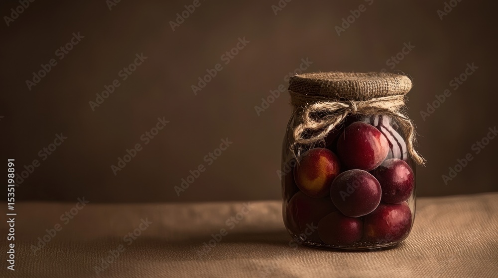 Poster colorful fruits arranged in a jar with a rustic design placed on a textured surface