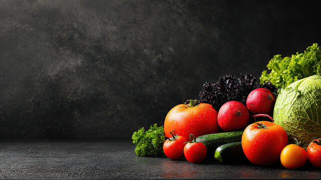 Vibrant vegetables dark background for Sustainable Gastronomy Day