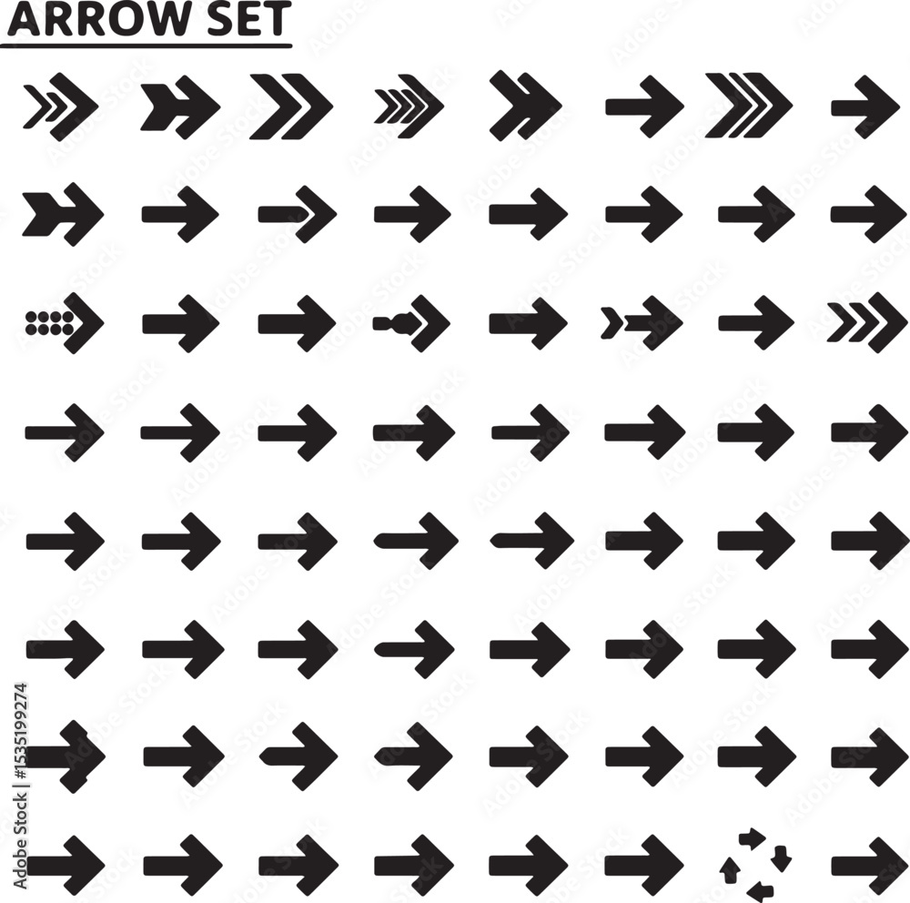 Poster arrow icons set with various styles and directions for web and design use